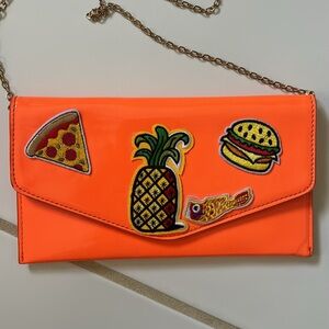 Neon Orange Crossbody Clutch Tropical Food Iron-on Patches Chain Strap Envelope